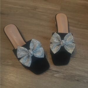 Forever 21 Black Sandals with Silver Bow